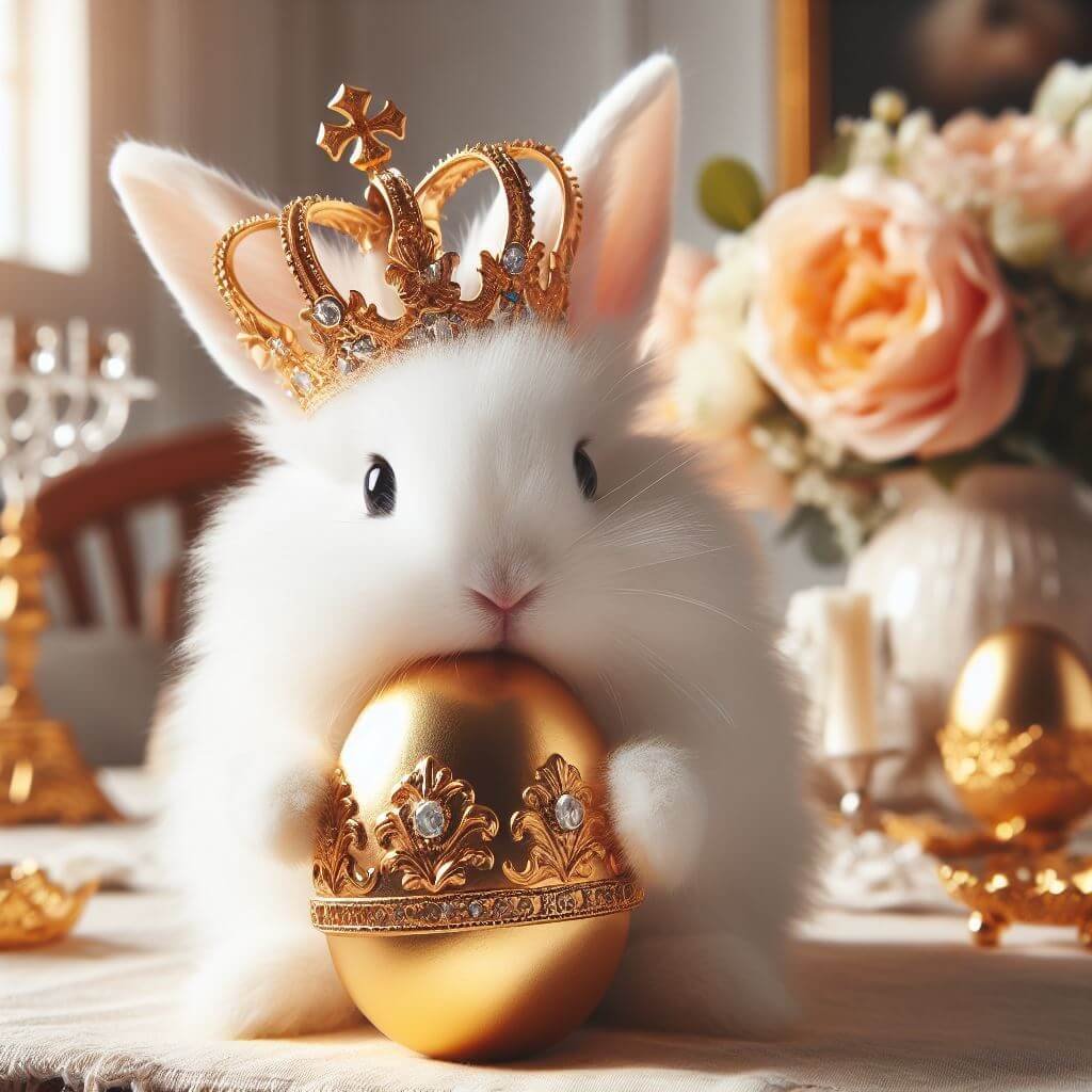 coelho da páscoa com coroa e ovo de ouro
